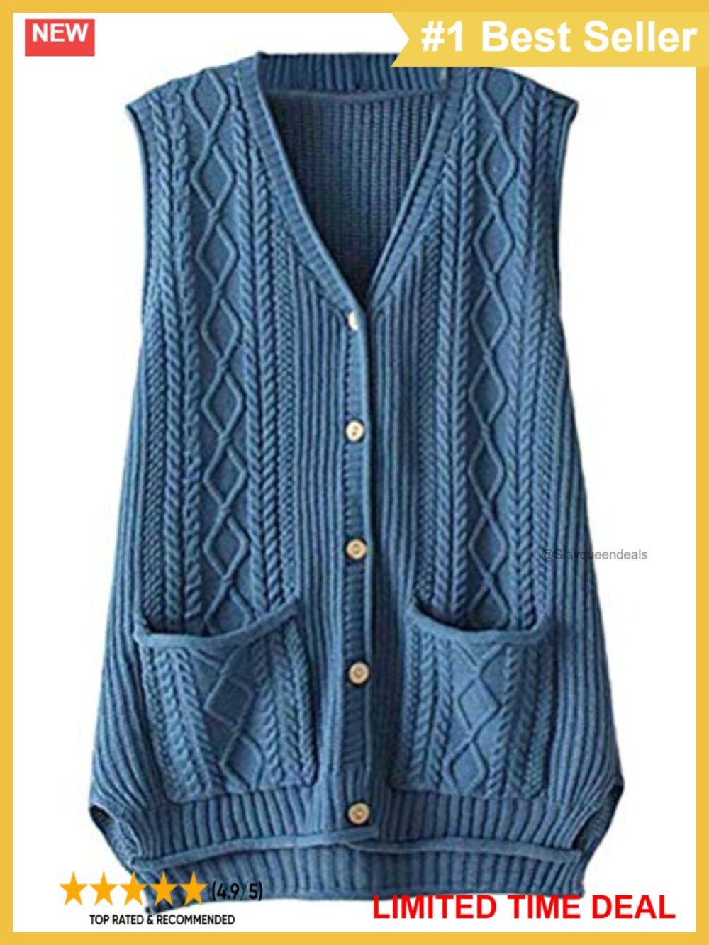 Women's Cable Knit Sweater Vest Button Down Sleeveless Cardigan